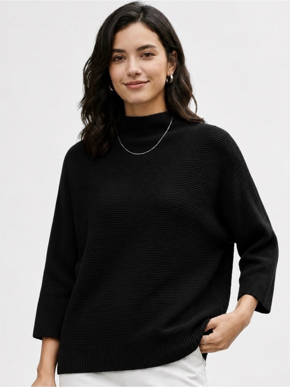 The Reset R Label Wool and Cashmere Ribbed Knit Mock Neck Sweater